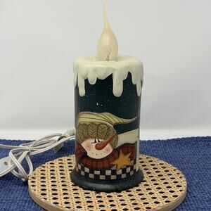Christmas Snowman Flicker Electric Candle Lamp Ceramic 9 1/2" Debbie Mumm 2008